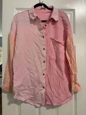 Simply Southern Pink & Peach Button-Down Shirt